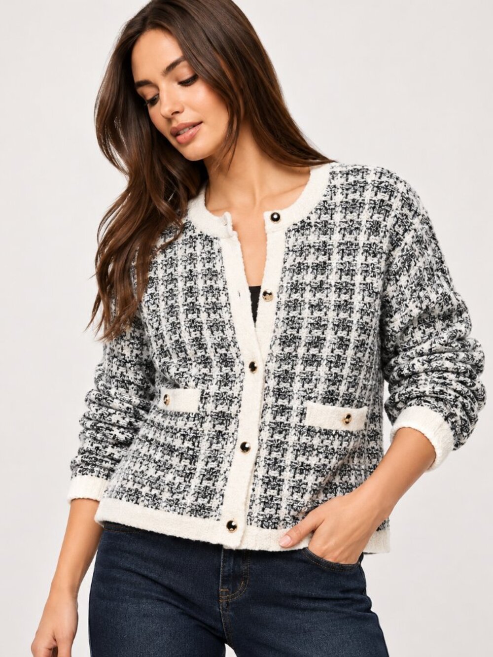 Splendid Tweed Knit Cardigan Jacket Size S
